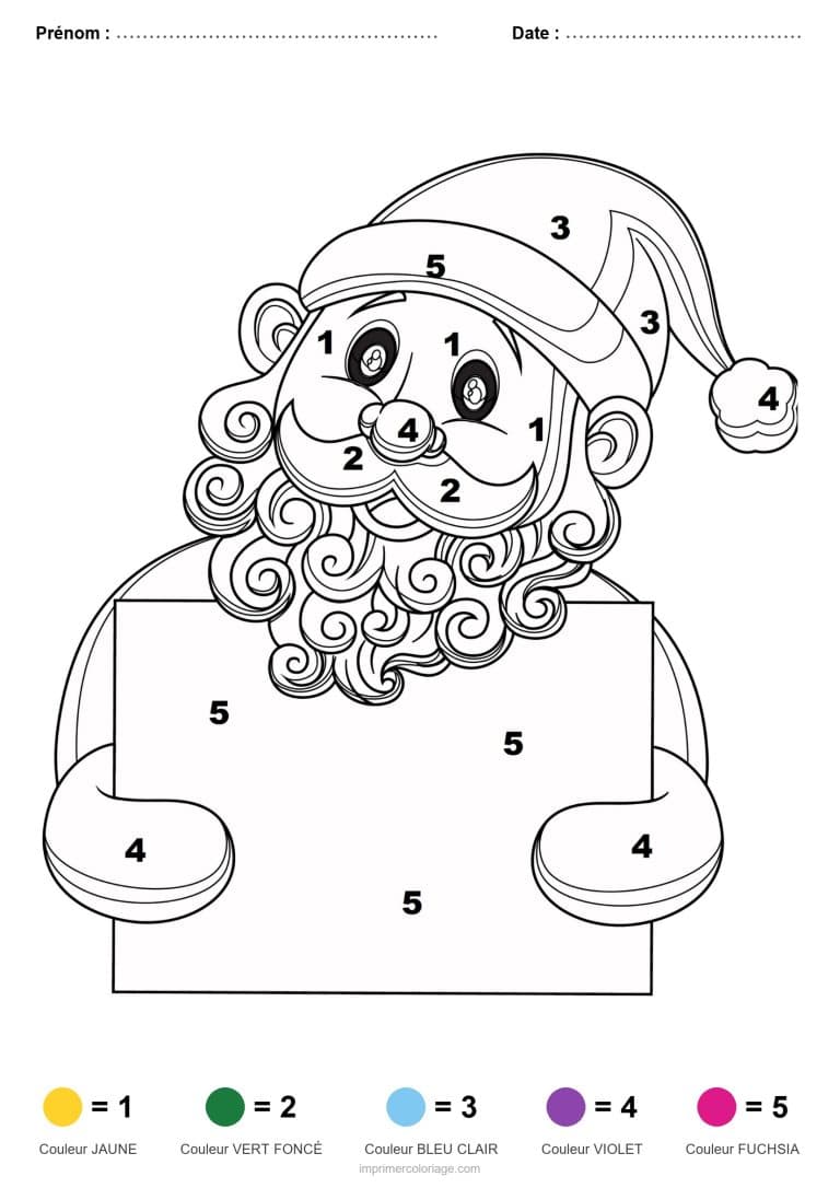 coloriage magique noel pere noel a la pancarte, dessin gratuit &agrave; imprimer