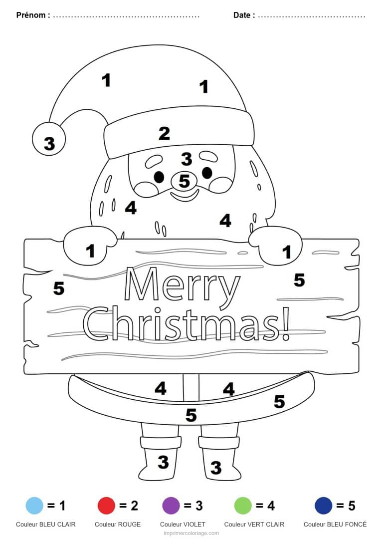 coloriage magique noel pere noel au panneau, dessin gratuit &agrave; imprimer