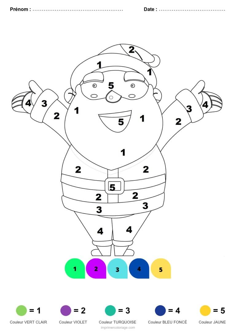 coloriage magique noel pere noel bras leves, dessin gratuit &agrave; imprimer