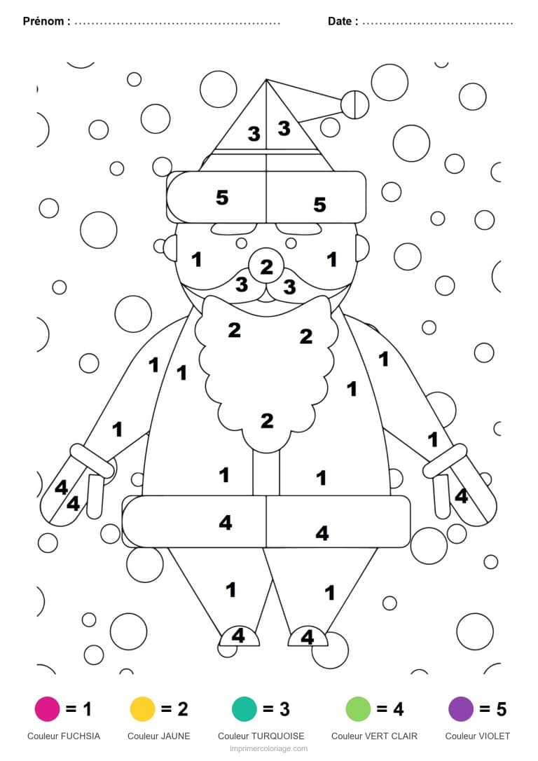 coloriage magique noel pere noel debout, dessin gratuit &agrave; imprimer
