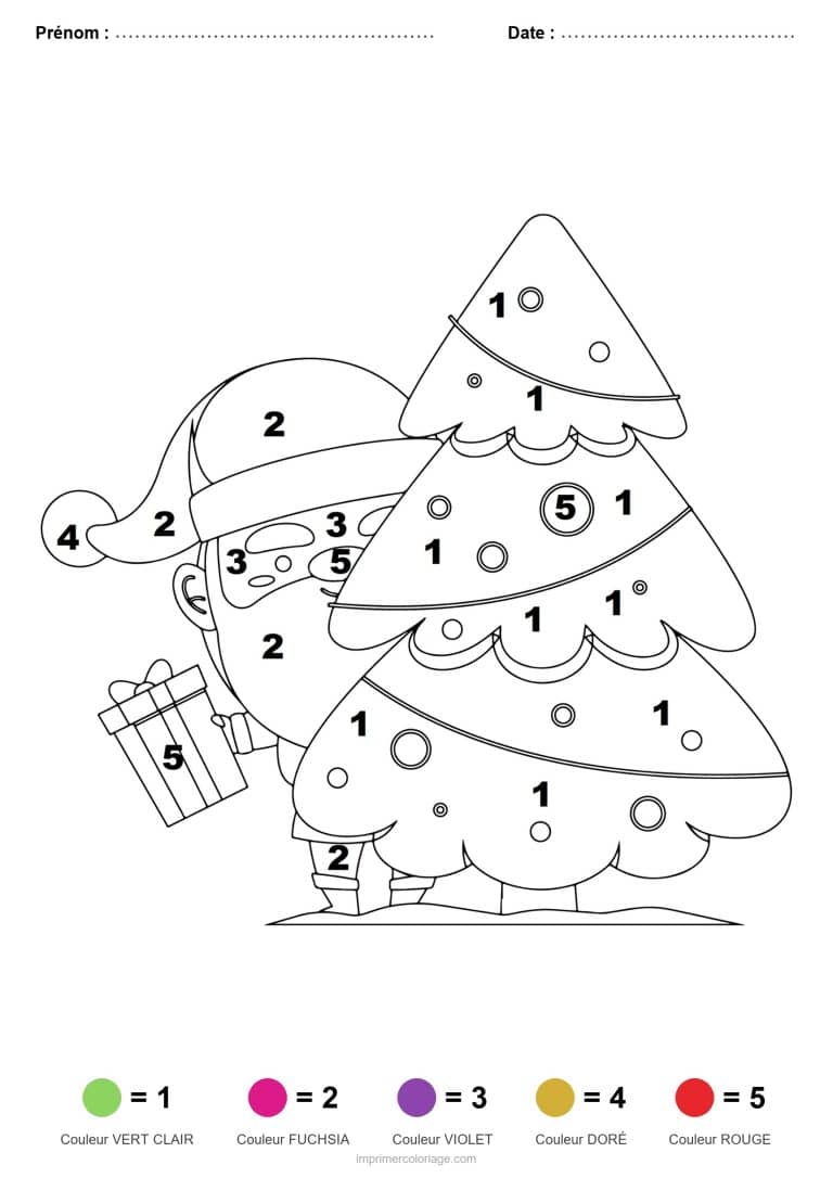 coloriage magique noel pere noel derriere le sapin, dessin gratuit &agrave; imprimer