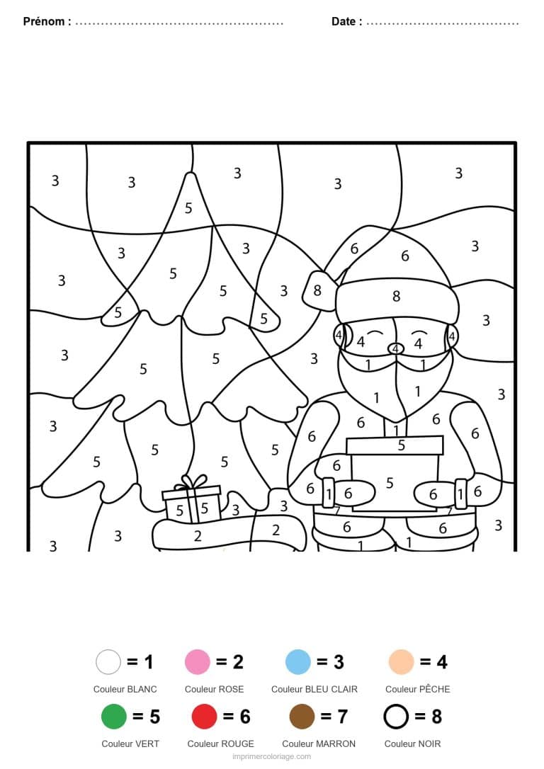coloriage magique noel pere noel et cadeau 2, dessin gratuit &agrave; imprimer