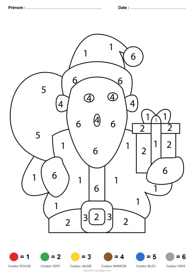 coloriage magique noel pere noel et cadeau, dessin gratuit &agrave; imprimer