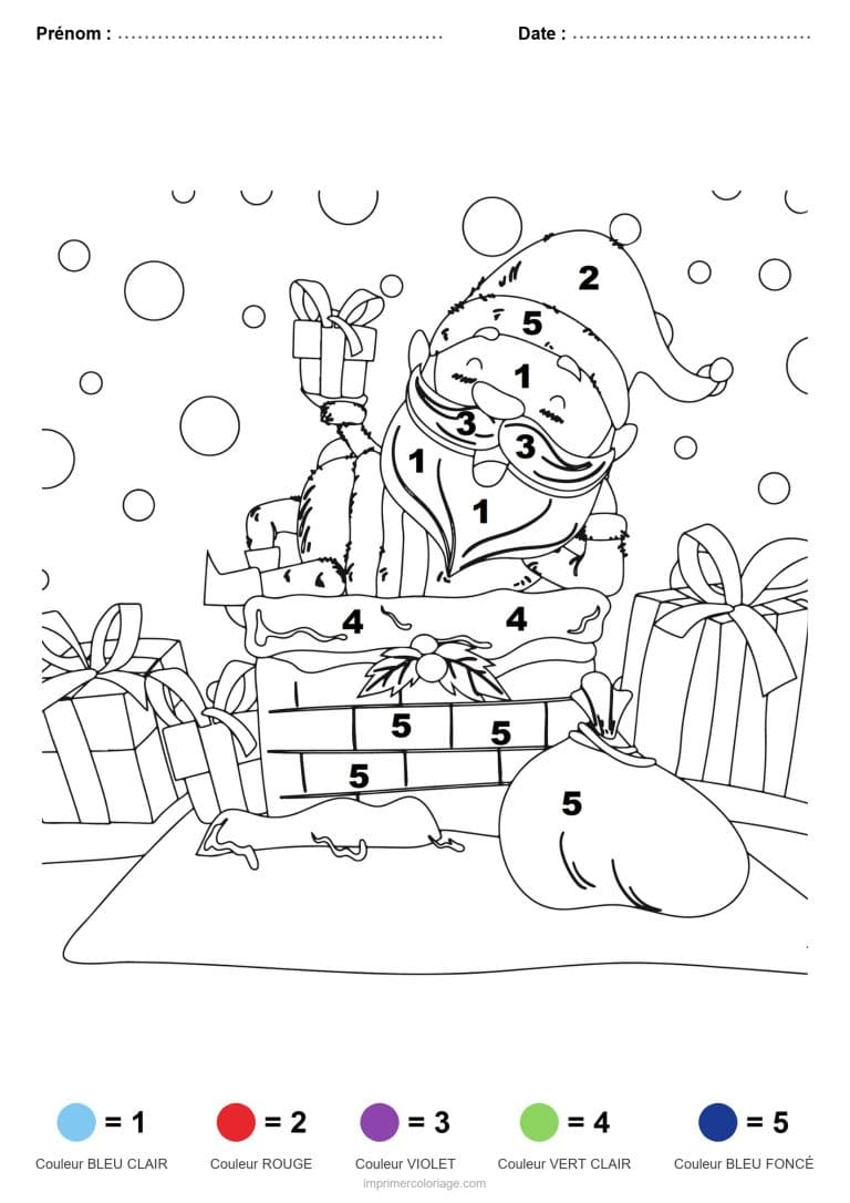coloriage magique noel pere noel et cadeaux 2, dessin gratuit &agrave; imprimer