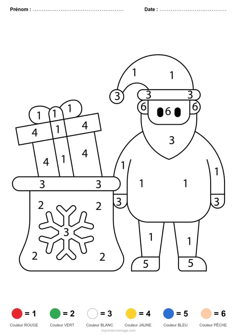 coloriage magique noel pere noel et cadeaux, dessin gratuit &agrave; imprimer