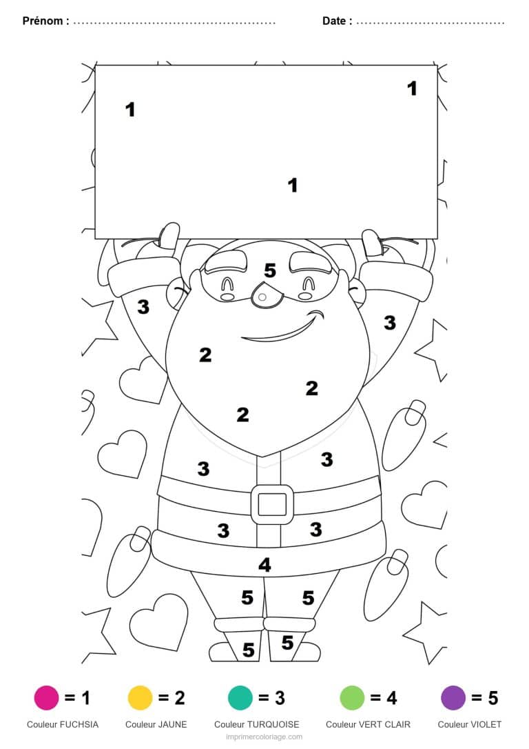 coloriage magique noel pere noel et panneau, dessin gratuit &agrave; imprimer