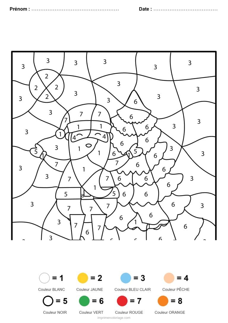 coloriage magique noel pere noel et sapin, dessin gratuit &agrave; imprimer