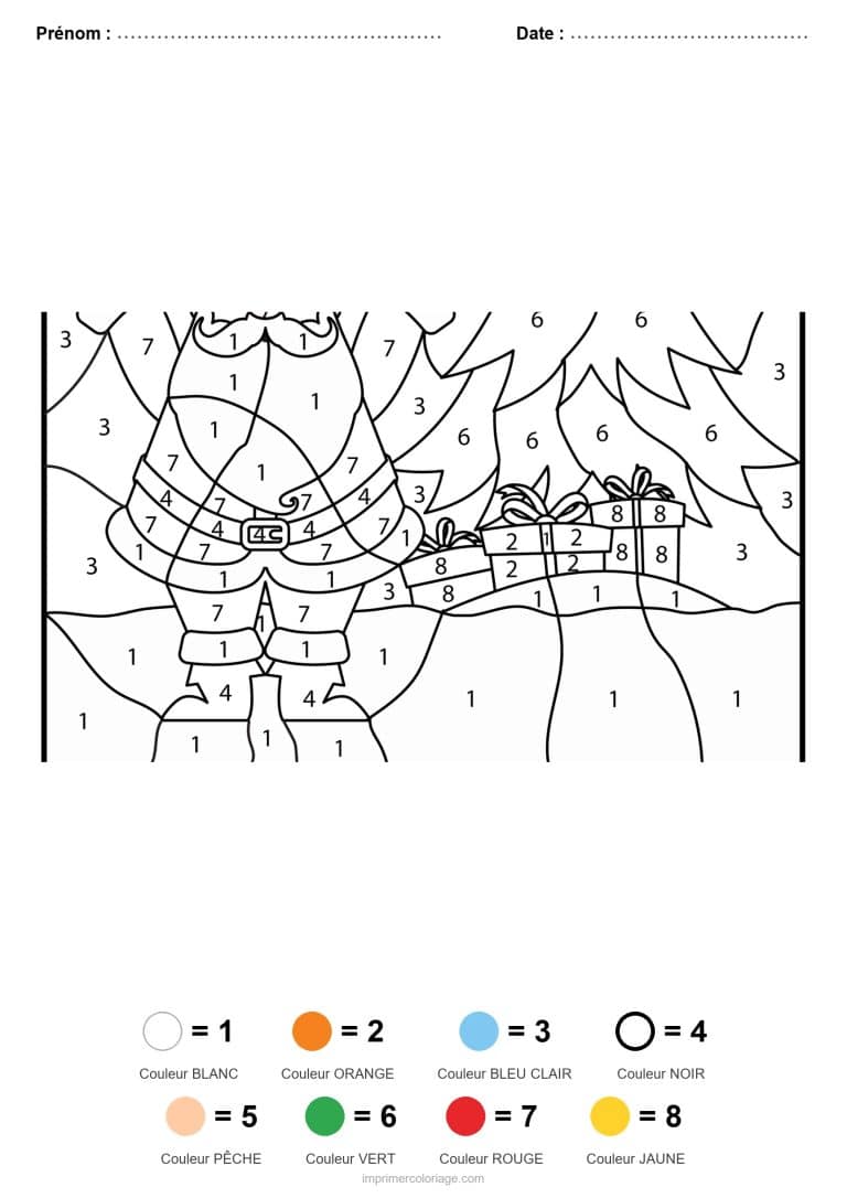 coloriage magique noel pere noel et sapins, dessin gratuit &agrave; imprimer