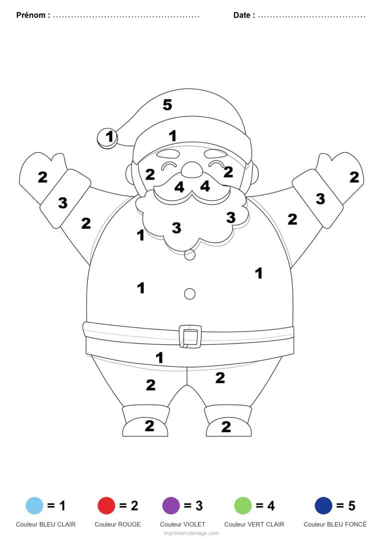 coloriage magique noel pere noel joyeux, dessin gratuit &agrave; imprimer