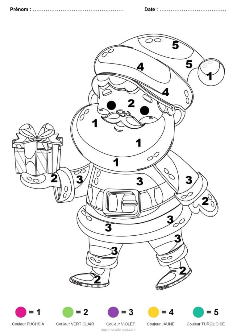 coloriage magique noel pere noel patineur, dessin gratuit &agrave; imprimer