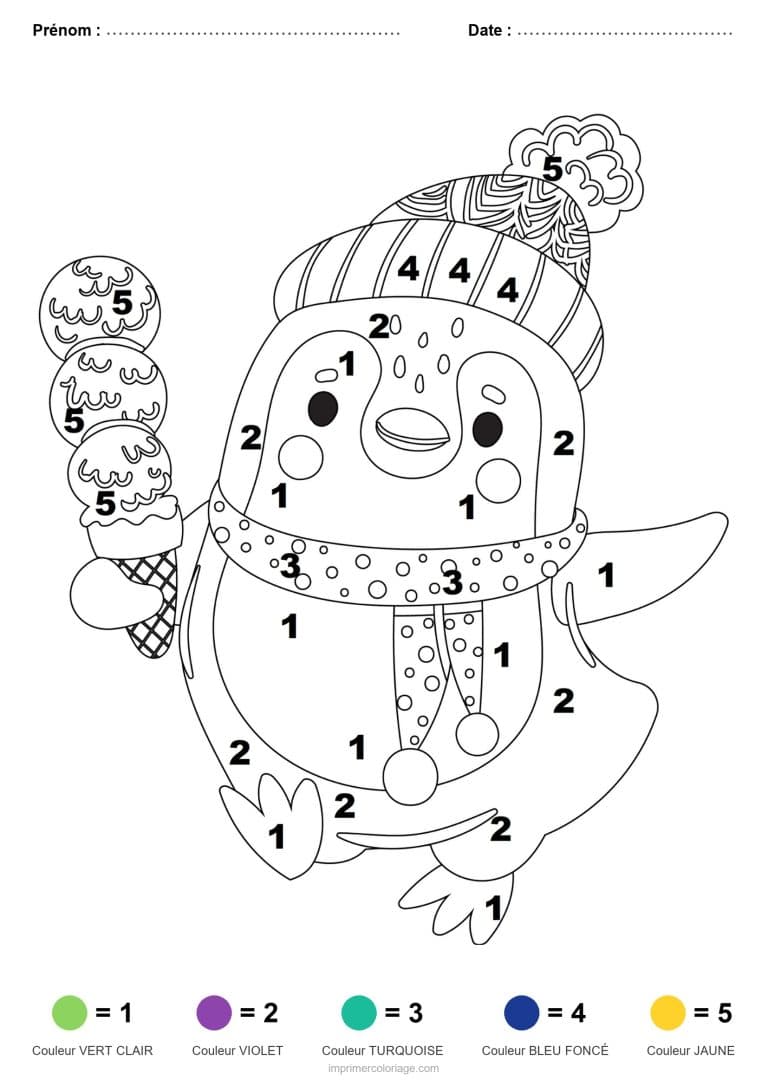 coloriage magique noel pingouin a la glace, dessin gratuit &agrave; imprimer