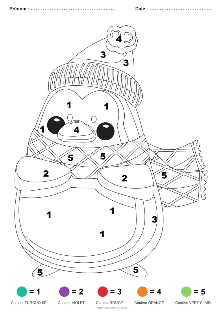 coloriage magique noel pingouin au bonnet 2, dessin gratuit &agrave; imprimer