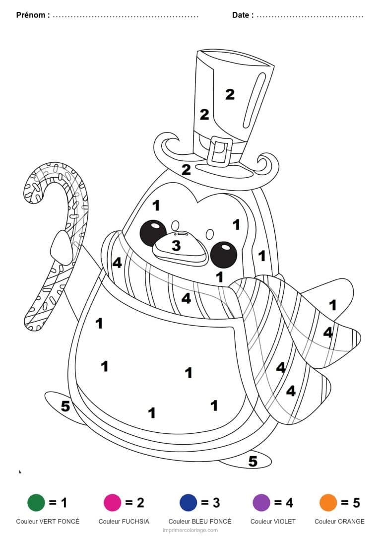 coloriage magique noel pingouin au sucre d orge, dessin gratuit &agrave; imprimer
