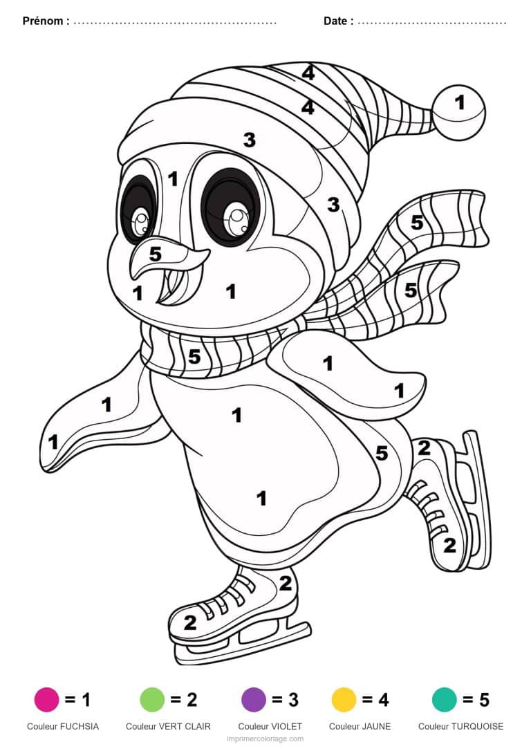 coloriage magique noel pingouin patineur 2, dessin gratuit &agrave; imprimer