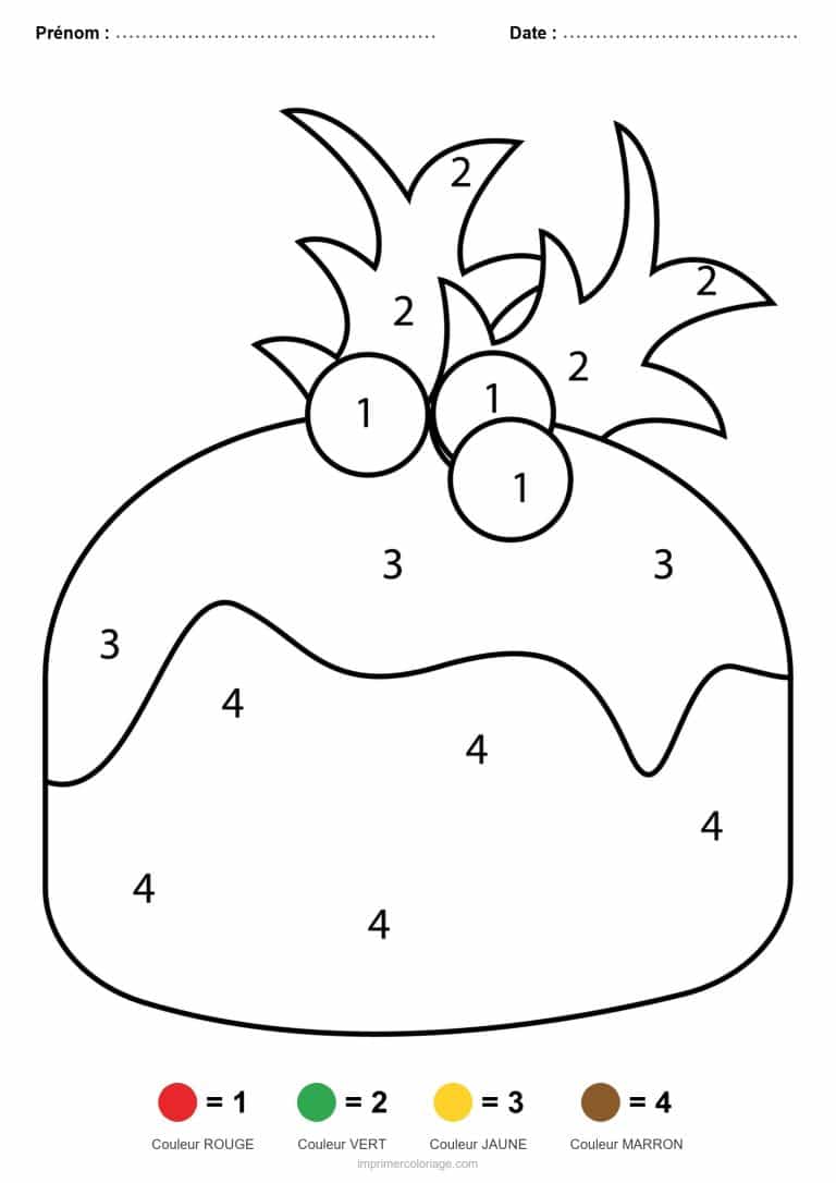 coloriage magique noel pudding au houx, dessin gratuit &agrave; imprimer