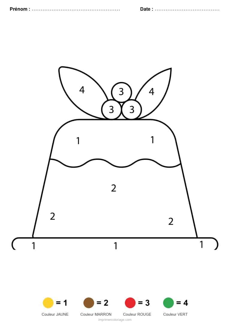 coloriage magique noel pudding de noel, dessin gratuit &agrave; imprimer