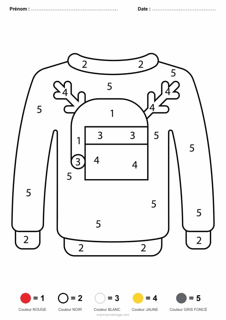 coloriage magique noel pull de noel, dessin gratuit &agrave; imprimer