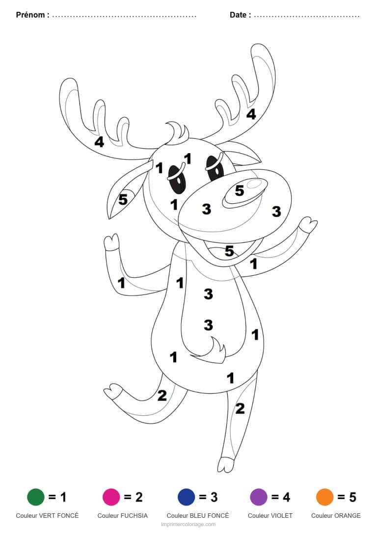 coloriage magique noel renne danseur, dessin gratuit &agrave; imprimer