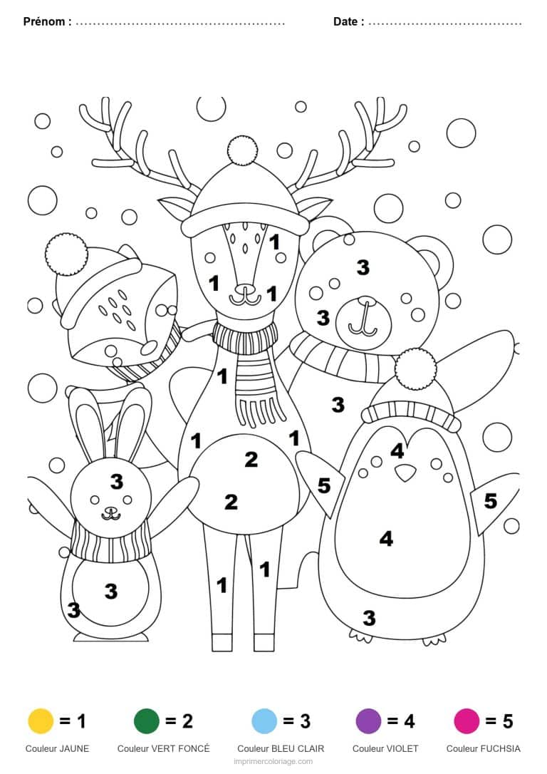 coloriage magique noel renne et ses amis, dessin gratuit &agrave; imprimer