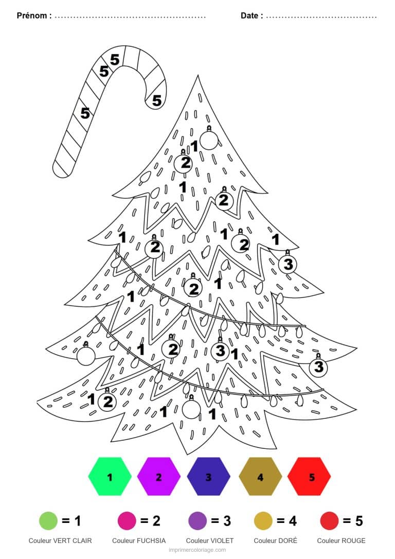 coloriage magique noel sapin a guirlande, dessin gratuit &agrave; imprimer