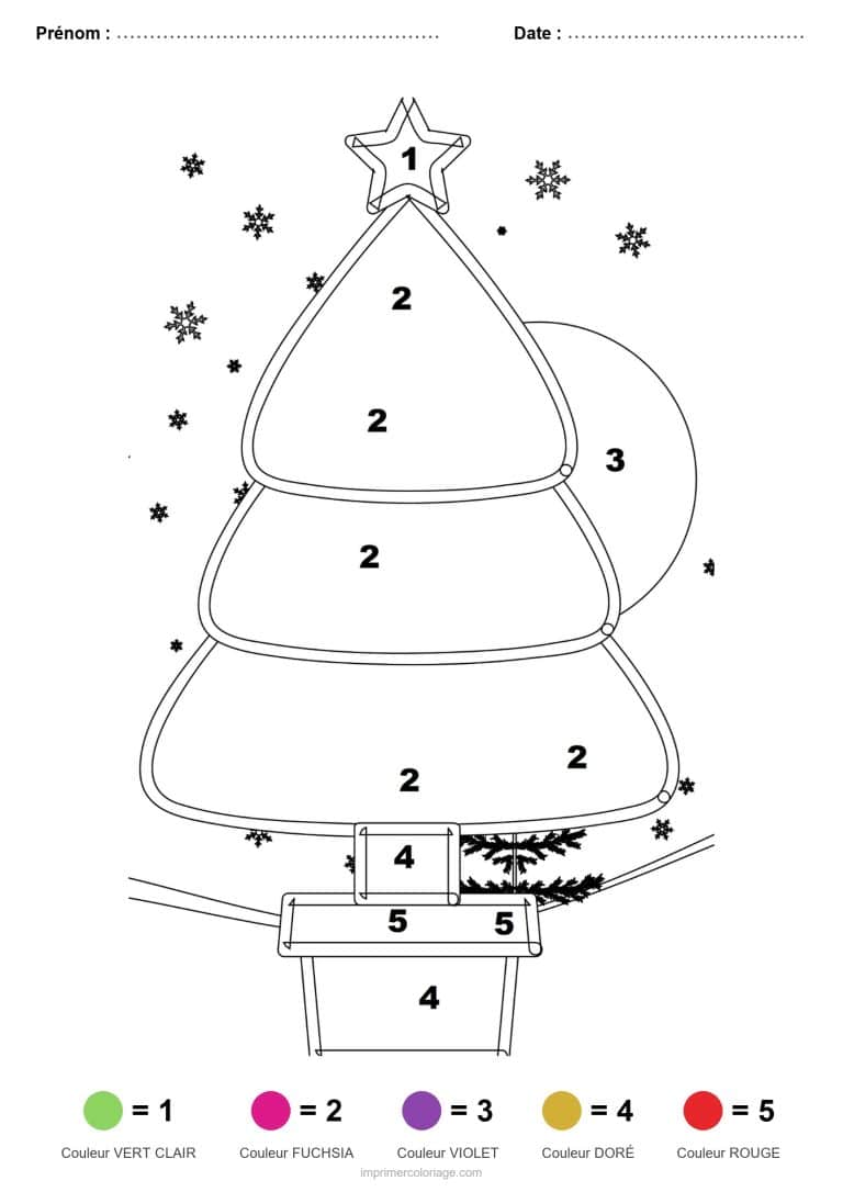 coloriage magique noel sapin en pot, dessin gratuit &agrave; imprimer