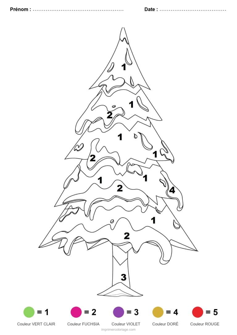 coloriage magique noel sapin enneige 2, dessin gratuit &agrave; imprimer