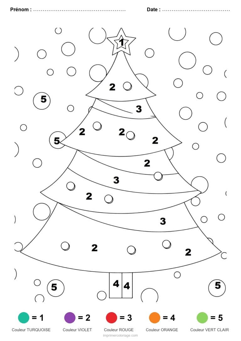coloriage magique noel sapin enneige, dessin gratuit &agrave; imprimer