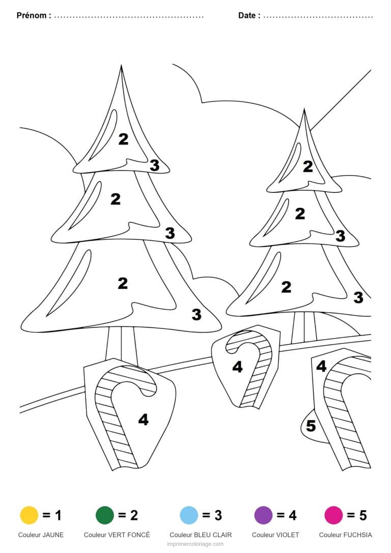 coloriage magique noel sapins et sucres d orge, dessin gratuit &agrave; imprimer