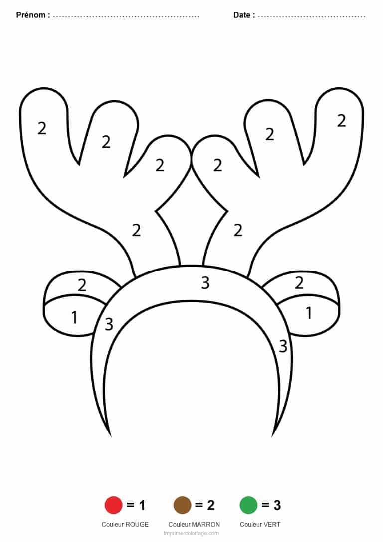 coloriage magique noel serre tete de renne, dessin gratuit &agrave; imprimer