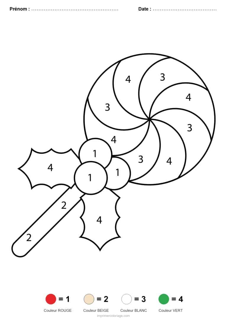 coloriage magique noel sucette et houx, dessin gratuit &agrave; imprimer