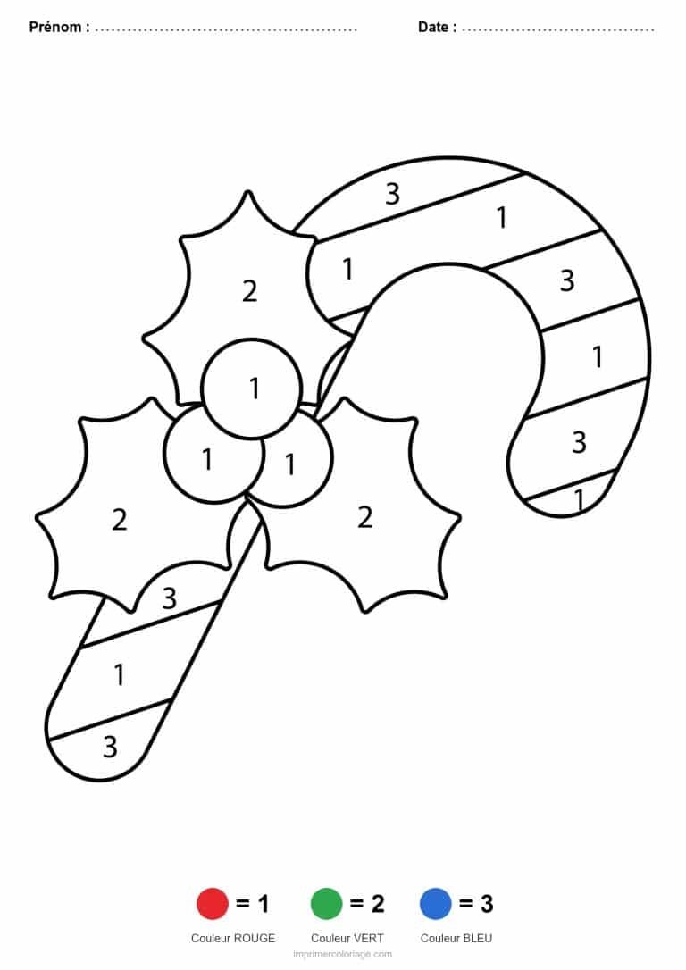 coloriage magique noel sucre d orge et houx, dessin gratuit &agrave; imprimer