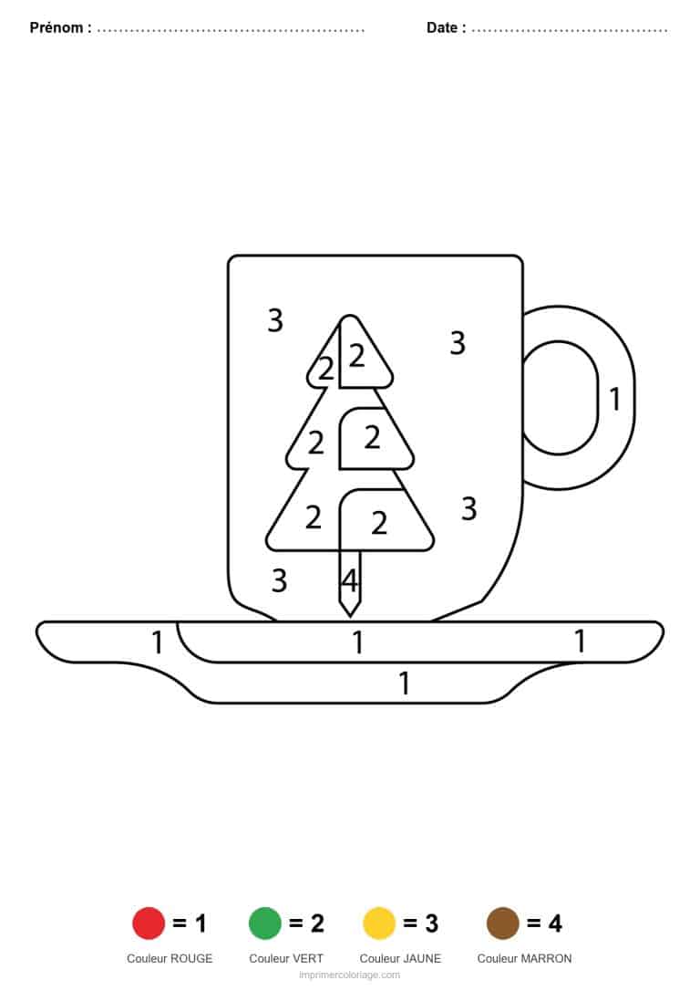 coloriage magique noel tasse de noel, dessin gratuit &agrave; imprimer