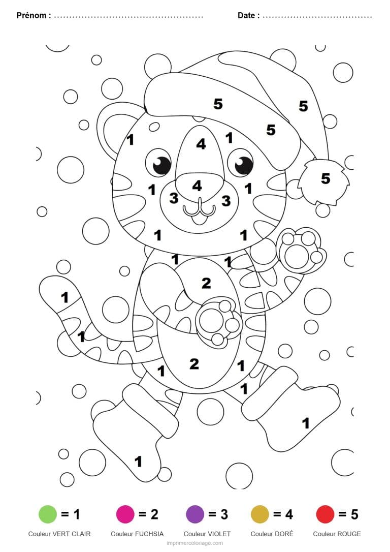 coloriage magique noel tigreau de noel, dessin gratuit &agrave; imprimer