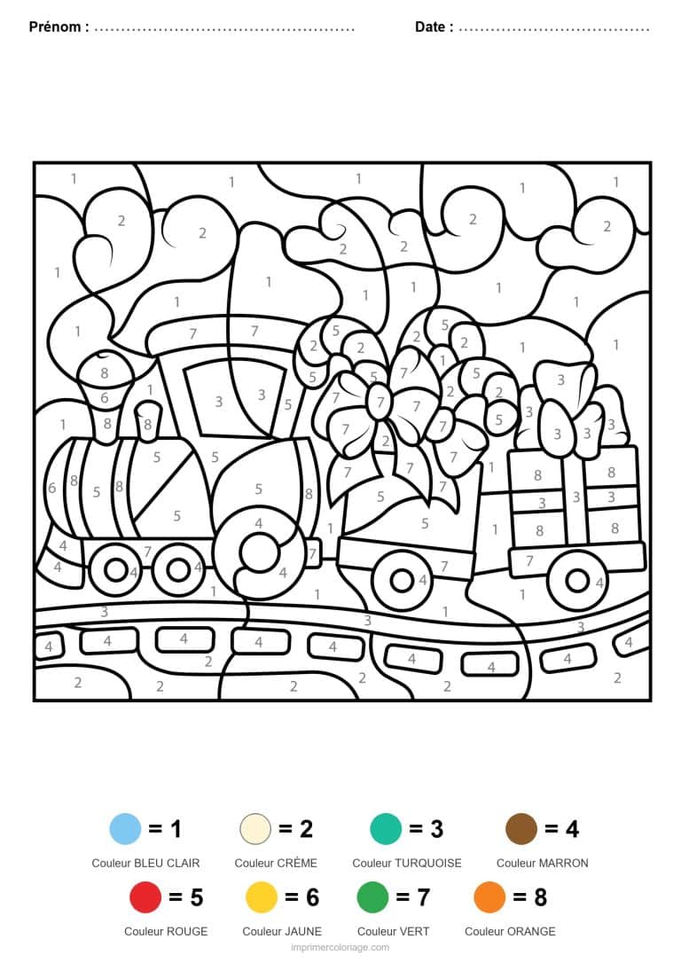 coloriage magique noel train de noel, dessin gratuit &agrave; imprimer