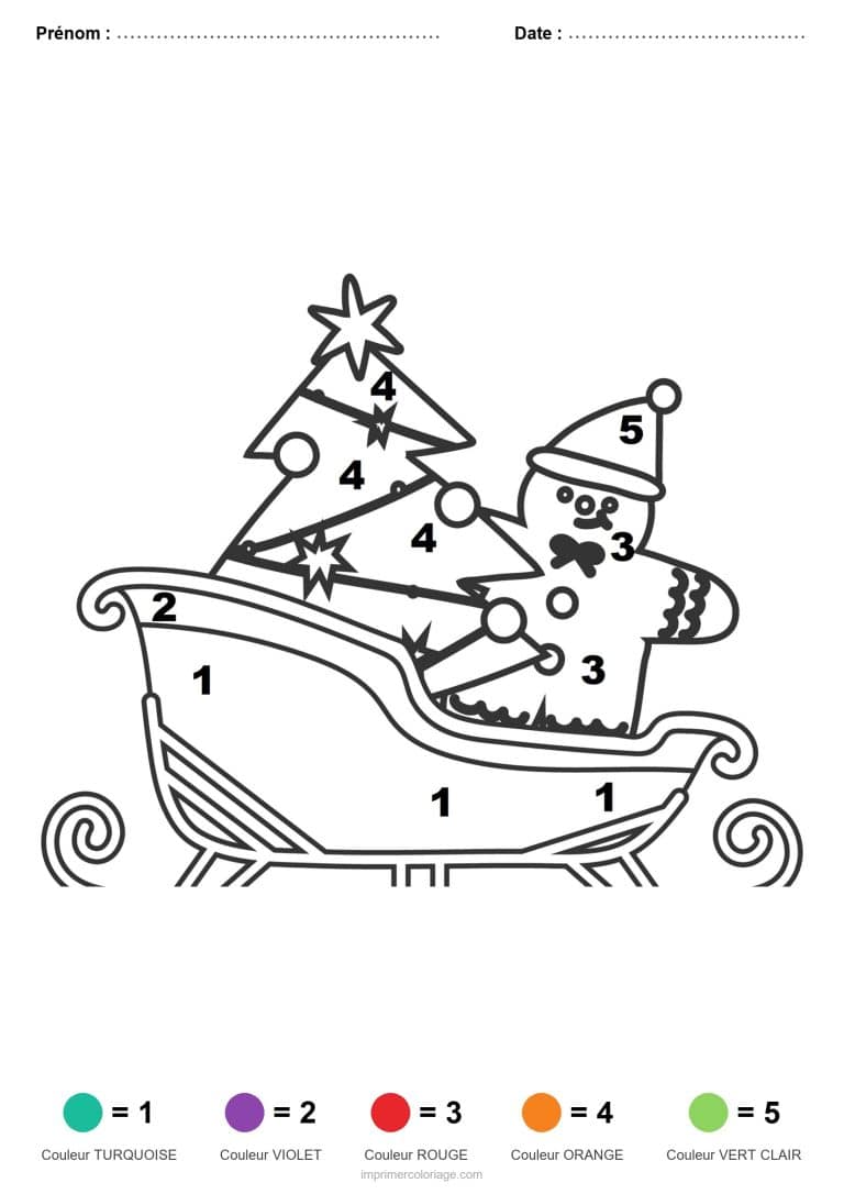 coloriage magique noel traineau charge, dessin gratuit &agrave; imprimer