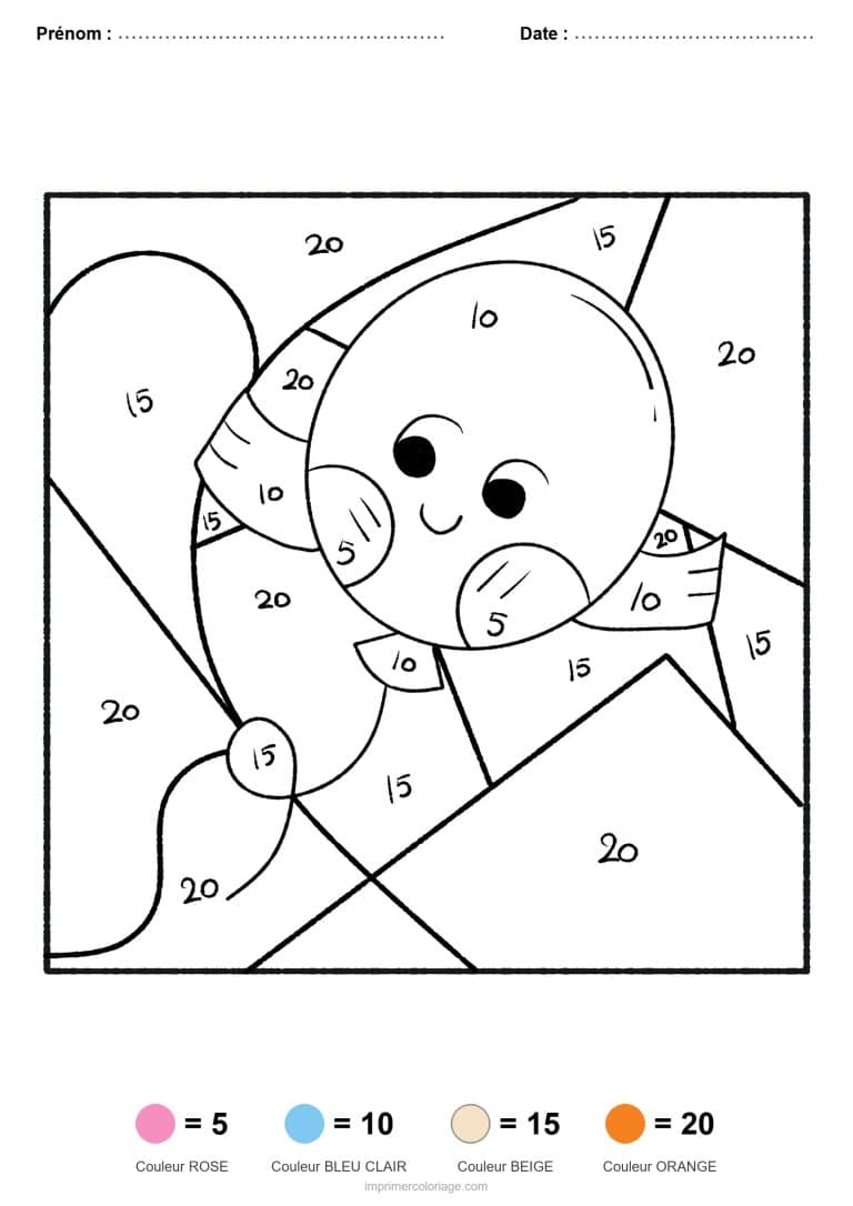 coloriage magique par-numero ballon souriant, dessin gratuit &agrave; imprimer