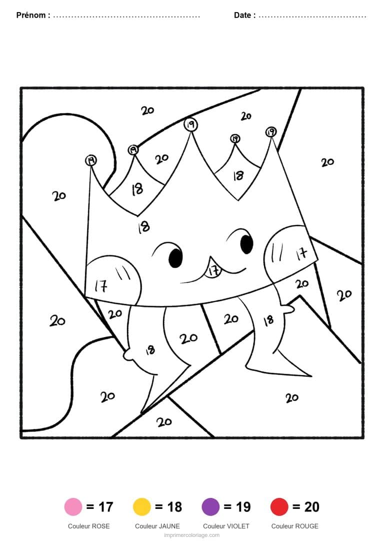 coloriage magique par-numero chat couronne, dessin gratuit &agrave; imprimer