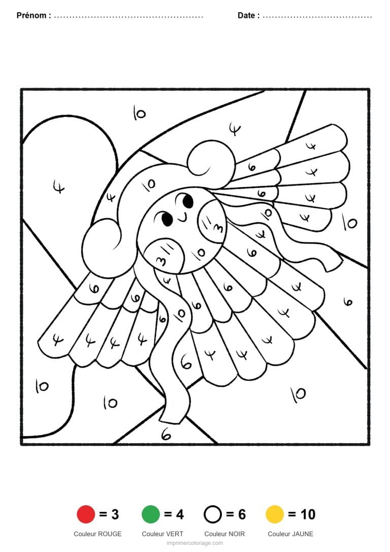 coloriage magique par-numero creature ailee, dessin gratuit &agrave; imprimer