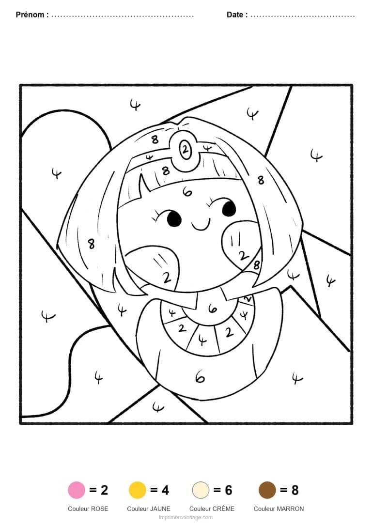 coloriage magique par-numero egyptienne, dessin gratuit &agrave; imprimer