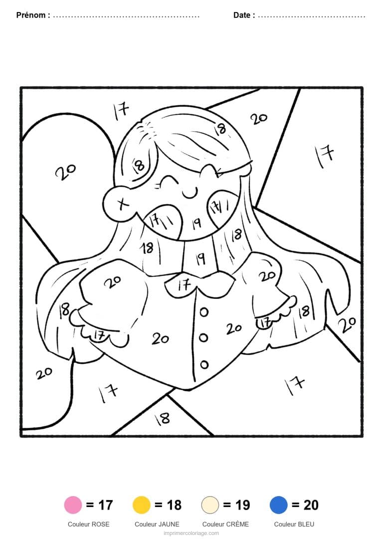 coloriage magique par-numero femme au livre, dessin gratuit &agrave; imprimer