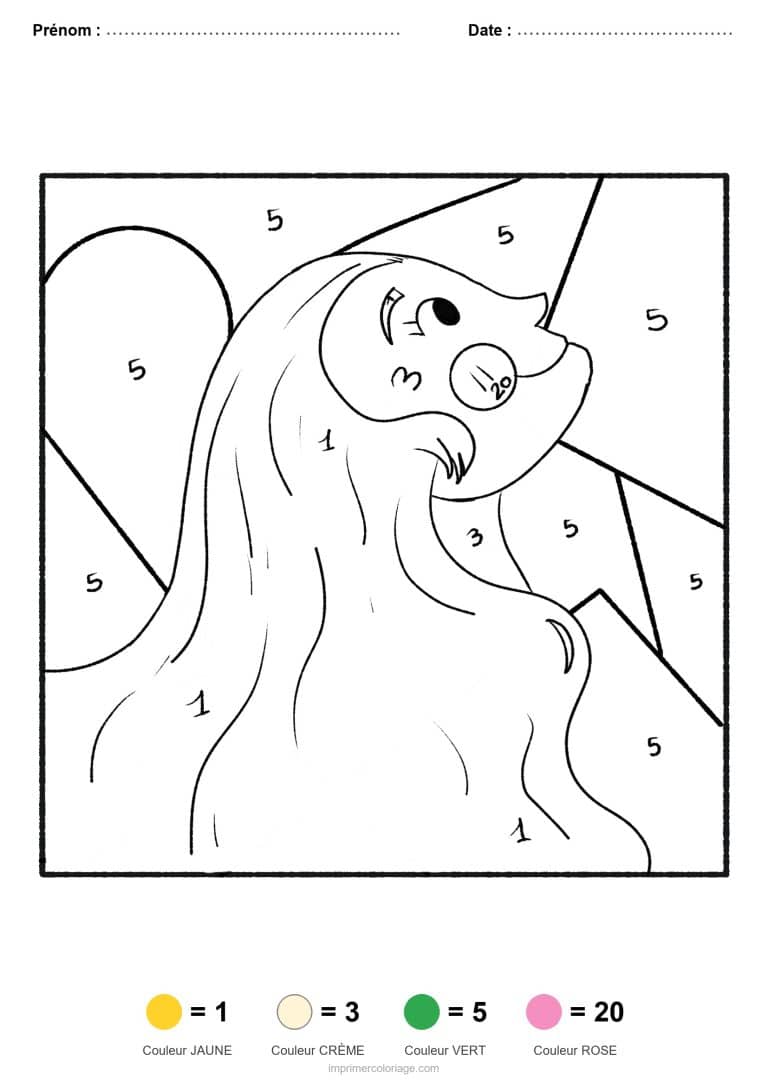 coloriage magique par-numero femme endormie, dessin gratuit &agrave; imprimer