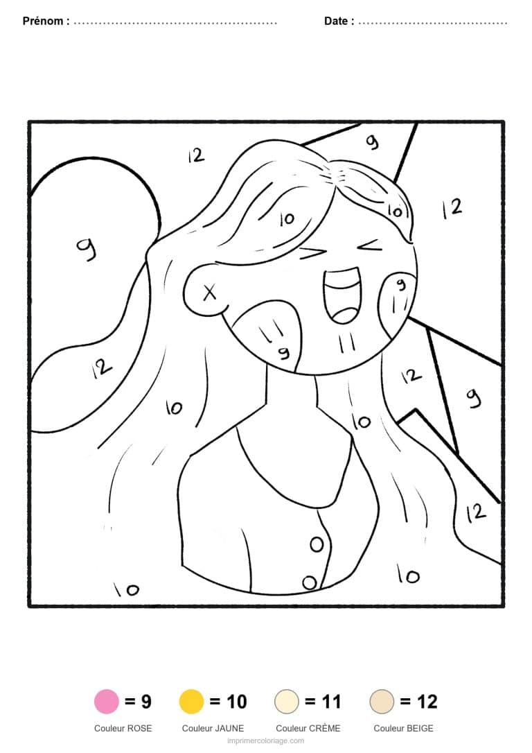 coloriage magique par-numero femme qui rit, dessin gratuit &agrave; imprimer