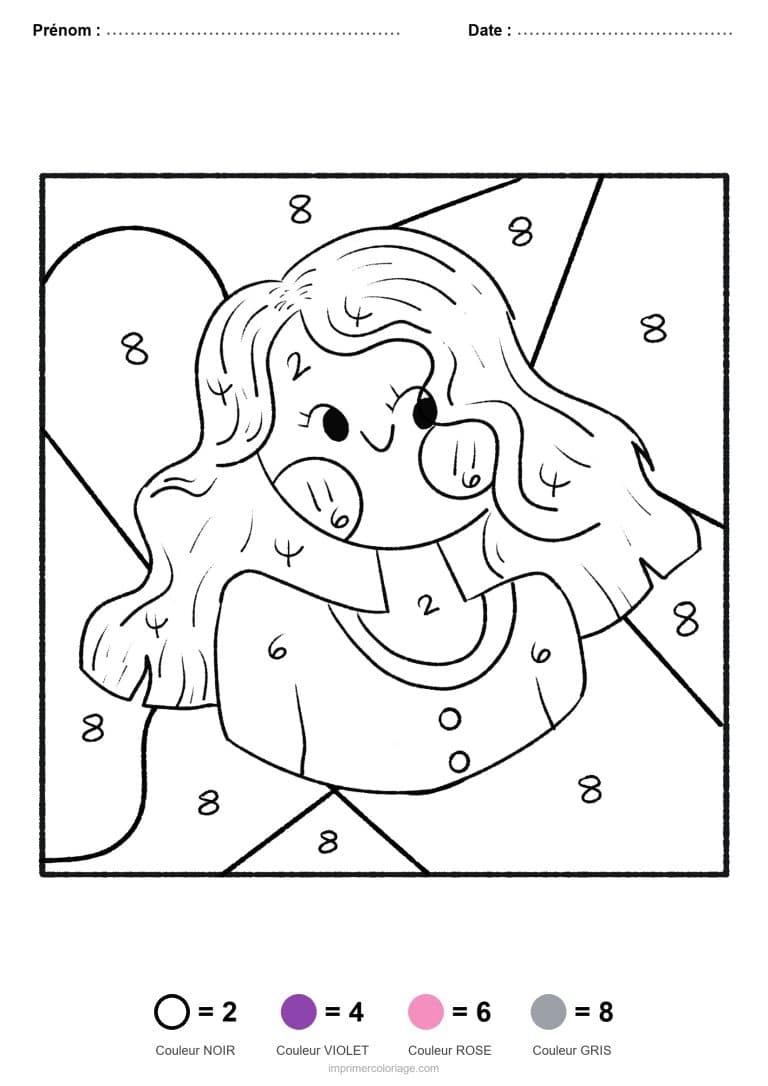 coloriage magique par-numero femme souriante, dessin gratuit &agrave; imprimer