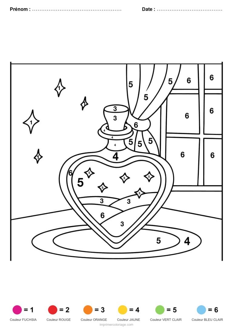coloriage magique par-numero flacon de parfum, dessin gratuit &agrave; imprimer