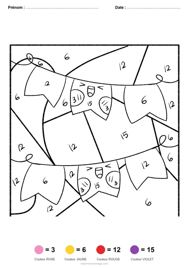 coloriage magique par-numero guirlande de fanions, dessin gratuit &agrave; imprimer