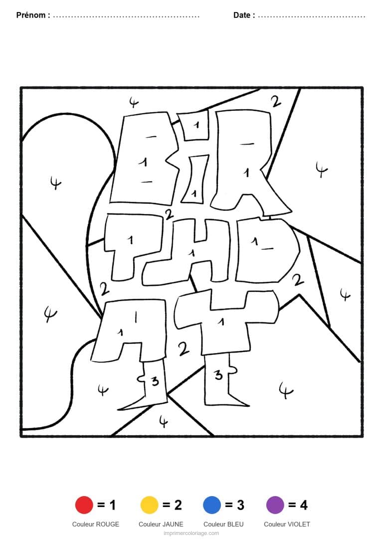 coloriage magique par-numero lettres birthday, dessin gratuit &agrave; imprimer