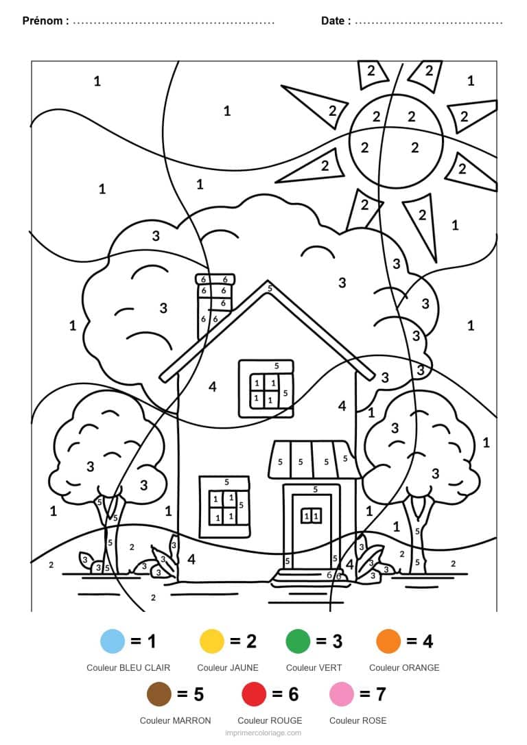 coloriage magique par-numero maison, dessin gratuit &agrave; imprimer