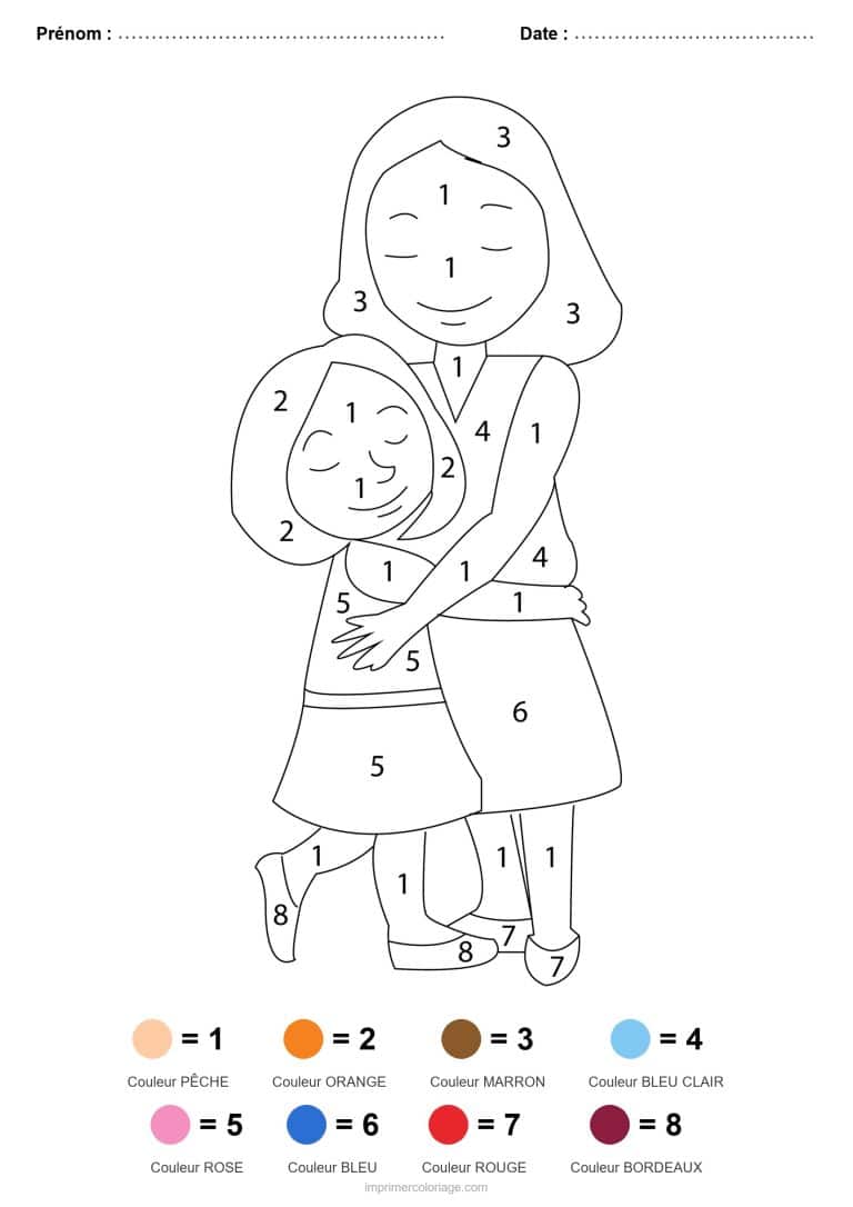 coloriage magique par-numero maman et sa fille, dessin gratuit &agrave; imprimer