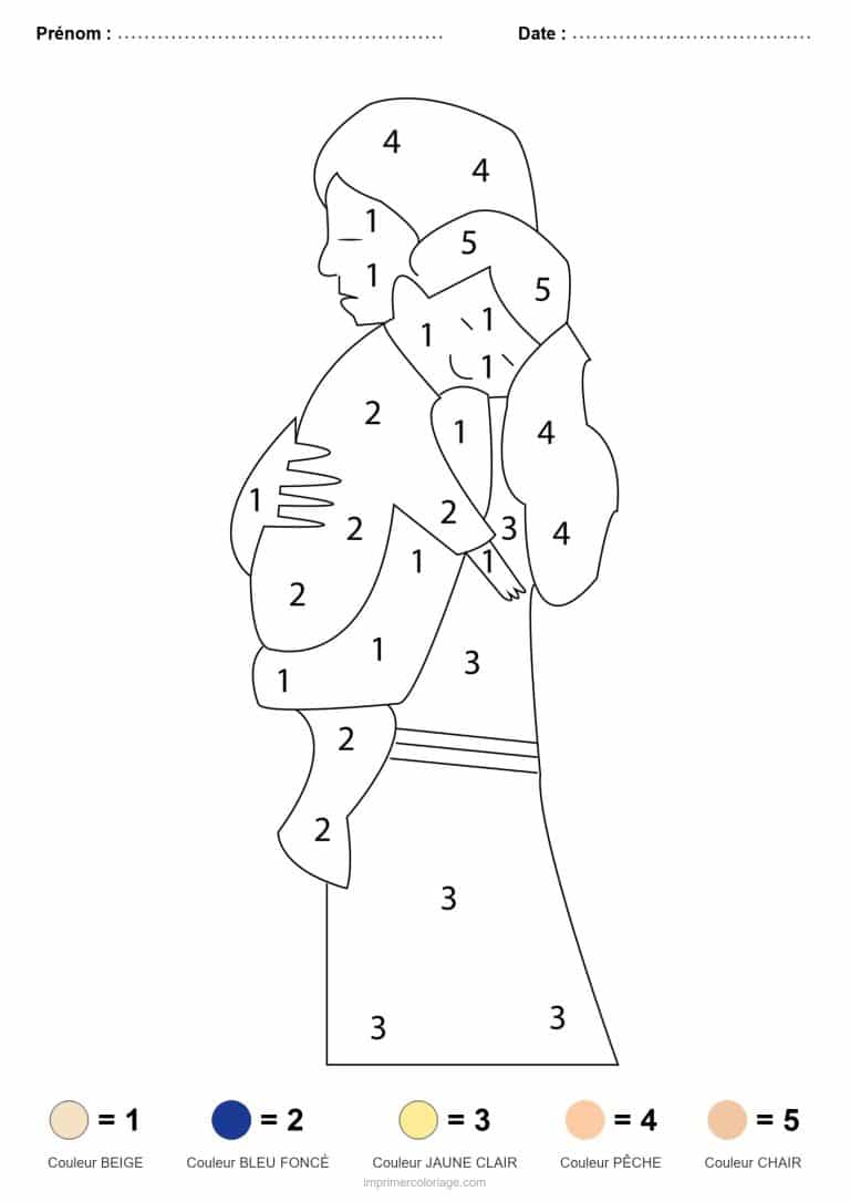 coloriage magique par-numero maman et son bebe, dessin gratuit &agrave; imprimer