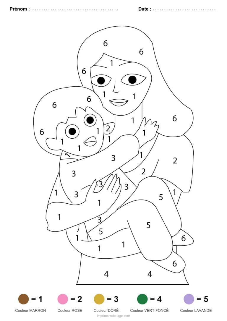 coloriage magique par-numero maman et son enfant 2, dessin gratuit &agrave; imprimer
